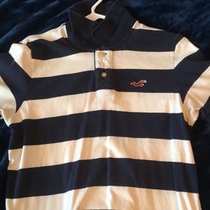 Navy and white striped polo shirt